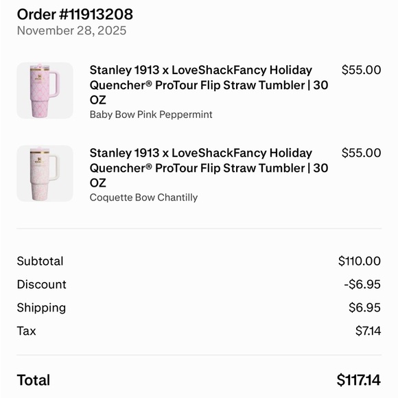 Stanley White and Pink Bow Design Tumbler Set - Picture 3 of 3